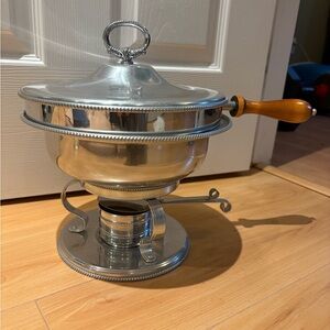 Elegant Silver Chafing Dish with Wooden Handle